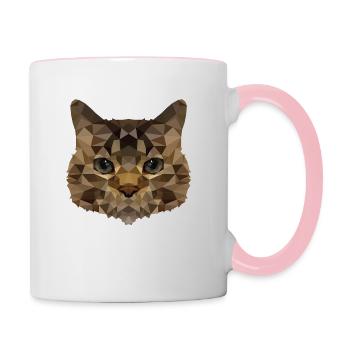 Polygon Katze - Einzigartig für Katzenliebhaber - Tasse zweifarbig - Weiß/Pink - Rechts