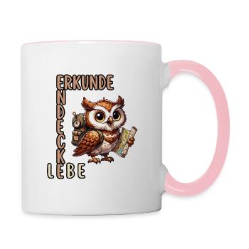 Explorer, découvrir, vivre avec le hibou - Mug contrasté - blanc/rose - Droite