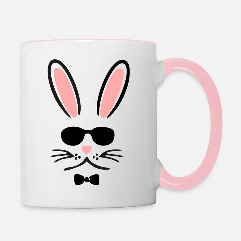 Lapin cool avec lunettes de soleil et mouche en bande dessinée - Mug contrasté - blanc/rose