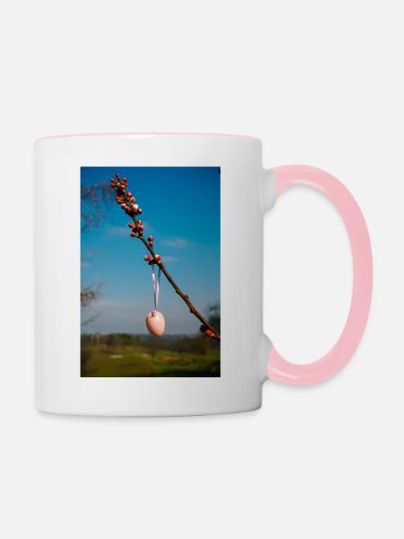 Osterei am Zweig - Tasse zweifarbig - Weiß/Pink