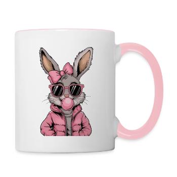 Cool bunny with sunglasses and chewing gum - Contrasting Mug - white/pink - Right