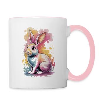 Bunter Aquarell Hase – Niedliches Tiermotiv - Tasse zweifarbig - Weiß/Pink - Rechts