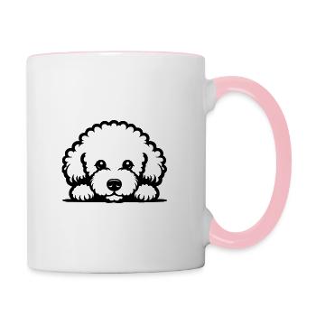 Reclining Bichon Frisé Vector Design - Contrasting Mug - white/pink - Right