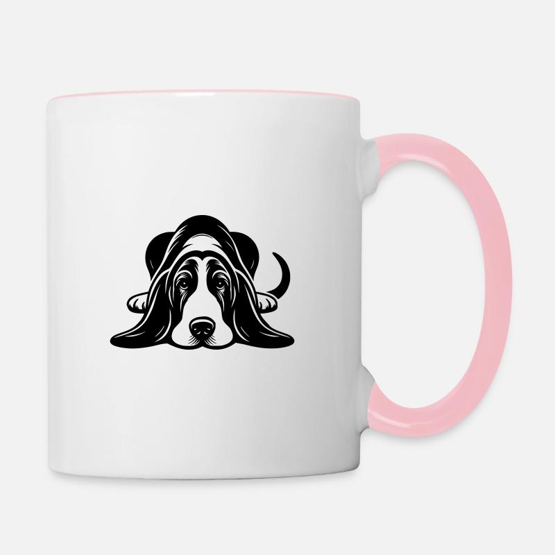 Lying Basset Hound Vector Design - Contrasting Mug - white/pink