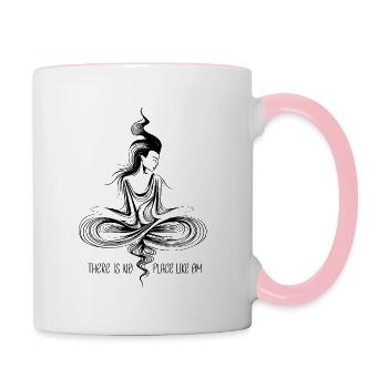 Yoga Shirt / Zeichnung "there is no place like om" - Tasse zweifarbig - Weiß/Pink - Rechts