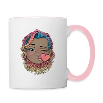 Reva prisma küsst Herz Gesicht - Tasse zweifarbig - Weiß/Pink - Rechts