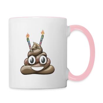 Häufen Sie Kacke mit zwei Kerzen ab - Tasse zweifarbig - Weiß/Pink - Rechts