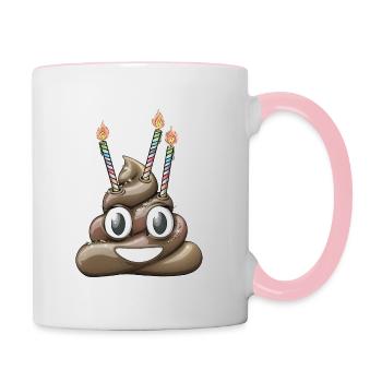 Häufen Sie Kacke mit drei Kerzen ab - Tasse zweifarbig - Weiß/Pink - Rechts