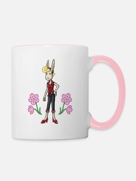 Rock 'n' Roll Hase - Blumen - Tasse zweifarbig - Weiß/Pink
