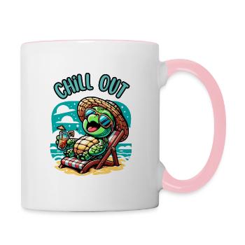 Schildkröte Chill Out - Tasse zweifarbig - Weiß/Pink - Rechts