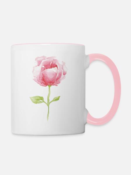 Rose Aquarell Artwork - Tasse zweifarbig - Weiß/Pink