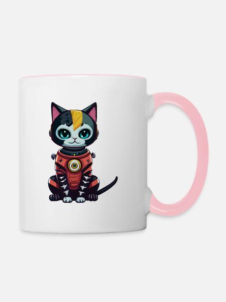 Cyberpunk Astrokatze - Tasse zweifarbig - Weiß/Pink