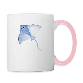 Raies (poissons, violets, mignons, créatures marines) - Mug contrasté - blanc/rose - Droite