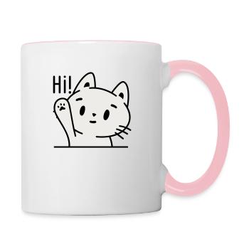 Katze Hi - Tasse zweifarbig - Weiß/Pink - Rechts