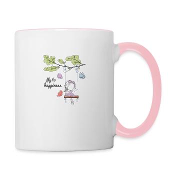 Fly to happiness - Tasse zweifarbig - Weiß/Pink - Rechts