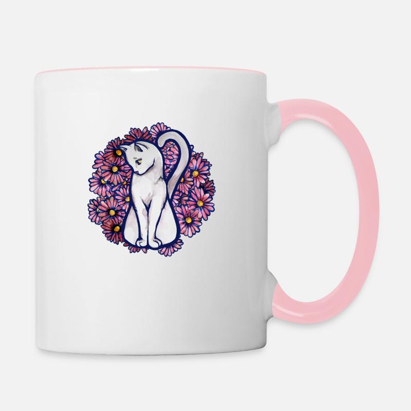 Blume Gänseblümchen Katze - Tasse zweifarbig - Weiß/Pink