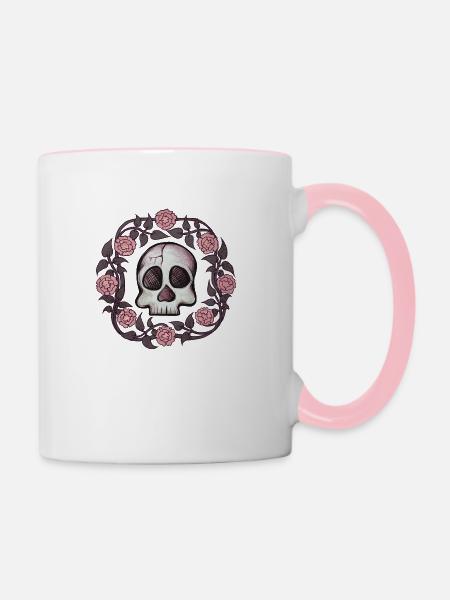 Hübscher gruseliger Rosenschädel - Tasse zweifarbig - Weiß/Pink