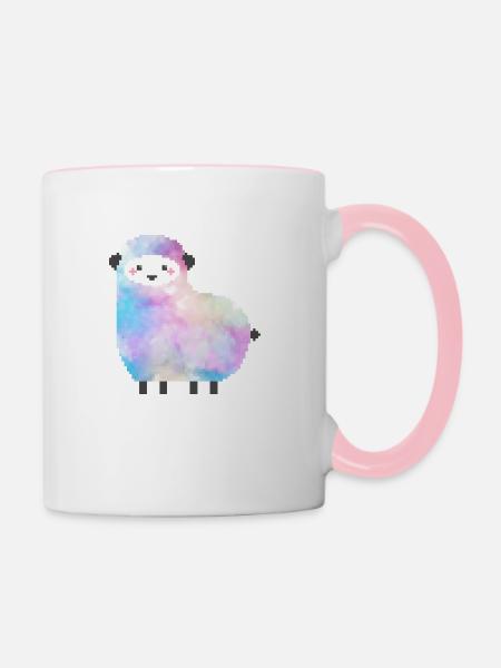 Süßes Schaf Pixelart - Tasse zweifarbig - Weiß/Pink
