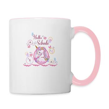 Einhorn Schulbeginn Einschulung Schule - Tasse zweifarbig - Weiß/Pink - Rechts