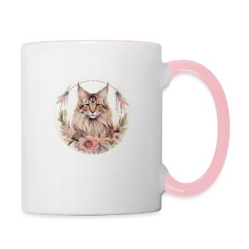 Maine Coon Cat Boho Style, Love Cats - Contrasting Mug - white/pink - Right