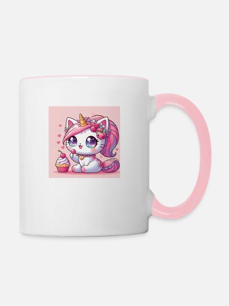 Einhorn-Katze - Tasse zweifarbig - Weiß/Pink