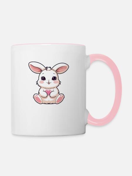 Babykaninchen, Babyhase mit Herz in seinen Pfoten - Tasse zweifarbig - Weiß/Pink