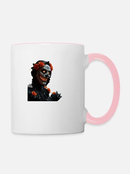 Halloween-Menion mit funkelnden Lichtern - Tasse zweifarbig - Weiß/Pink