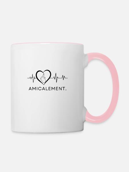 Herzschlag herzlicher Mittelfinger - Tasse zweifarbig - Weiß/Pink