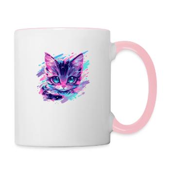 Kosmische Katze - Tasse zweifarbig - Weiß/Pink - Rechts