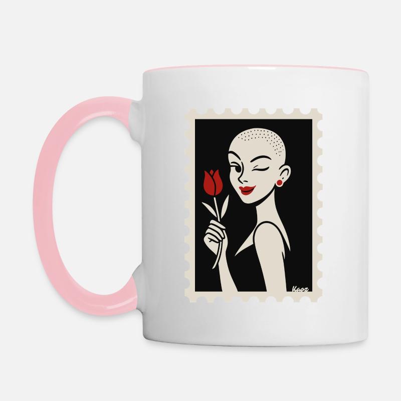 Buzzcut & Rose – ein Briefmarken-Flirt - Tasse zweifarbig - Weiß/Pink