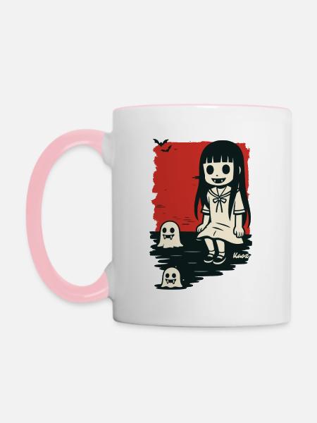 Gruseliges Mädchen mit Geistern - Tasse zweifarbig - Weiß/Pink