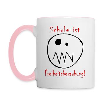 Schule ist Freiheitsberaubung | schwarz-rot - Tasse zweifarbig - Weiß/Pink - Links