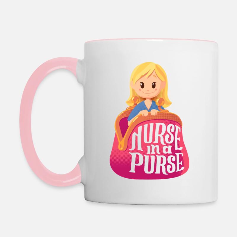 Infirmière dans un sac à main v1 - Mug contrasté - blanc/rose