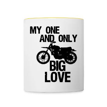 Big Love - Motorrad Bike Biker Spruch Geschenk - Tasse zweifarbig - Weiß/Gelb - Vorne
