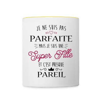 Super fille Parfaite - Mug contrasté - blanc/jaune - Devant