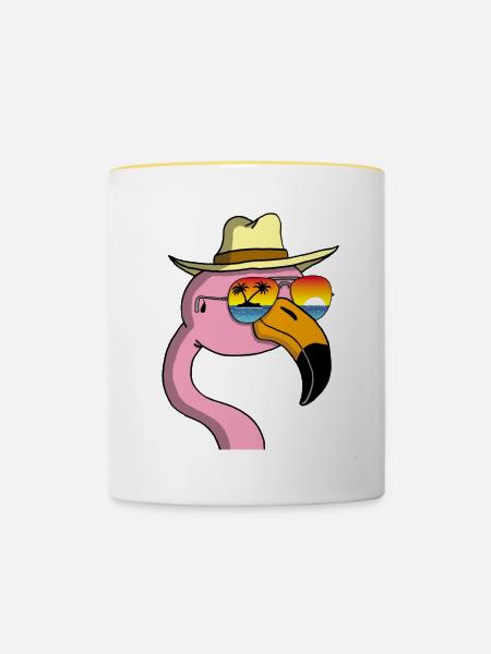 Flamingo im Urlaub - Tasse zweifarbig - Weiß/Gelb