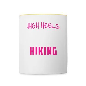 T-Shirt des montagnes · Alpinisme · Randonnée · Bottes de randonnée - Mug contrasté - blanc/jaune - Devant