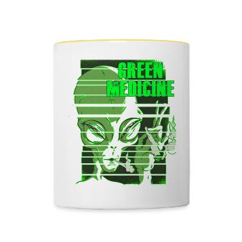 Green Medicine Alien Cadeau De La drogue - Mug contrasté - blanc/jaune - Devant