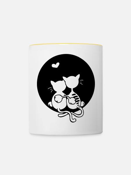 Katzen Paar - Tasse zweifarbig - Weiß/Gelb