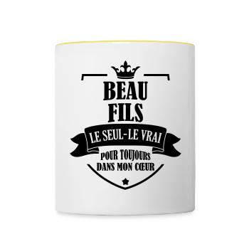 belle-fille / beau-fils / beau fils / belle fille - Mug contrasté - blanc/jaune - Devant