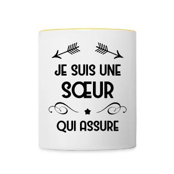 Soeur Soeurette Frère Naissance Bébé Sœur - Mug contrasté - blanc/jaune - Devant