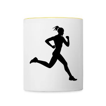 Runner girl or lady running - Contrasting Mug - white/yellow - Front