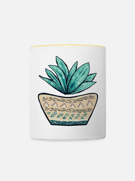 Sukkulenten Topf Muster - Tasse zweifarbig - Weiß/Gelb