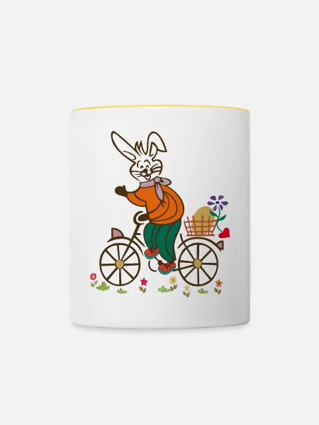 Osterhase, Osterei, Osterfest - Tasse zweifarbig - Weiß/Gelb