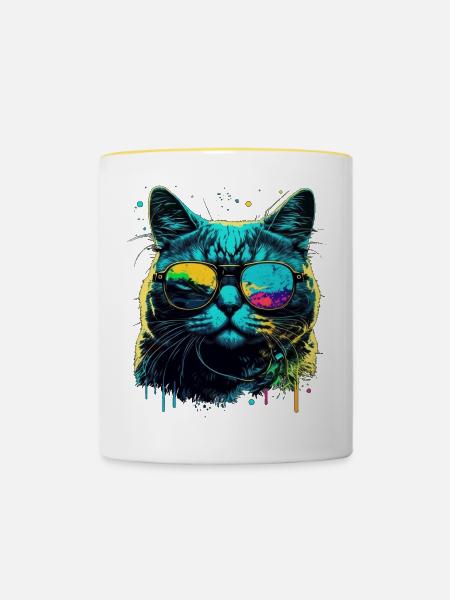 Cool cat - Tasse zweifarbig - Weiß/Gelb