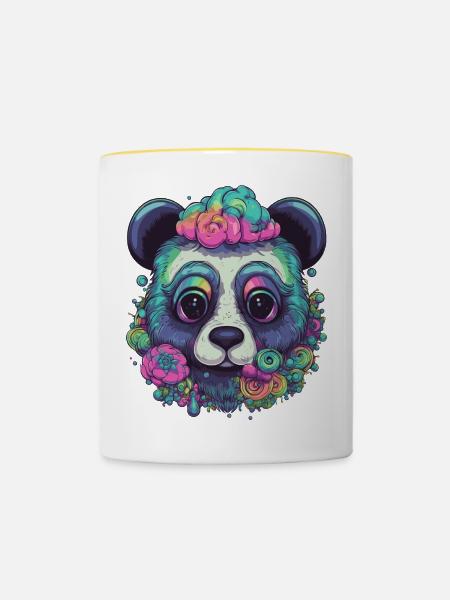 Psychedelischer Panda - Tasse zweifarbig - Weiß/Gelb