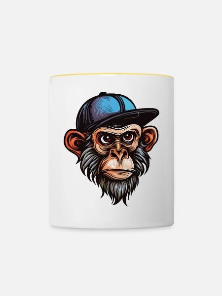 Lustiger Affe - Tasse zweifarbig - Weiß/Gelb
