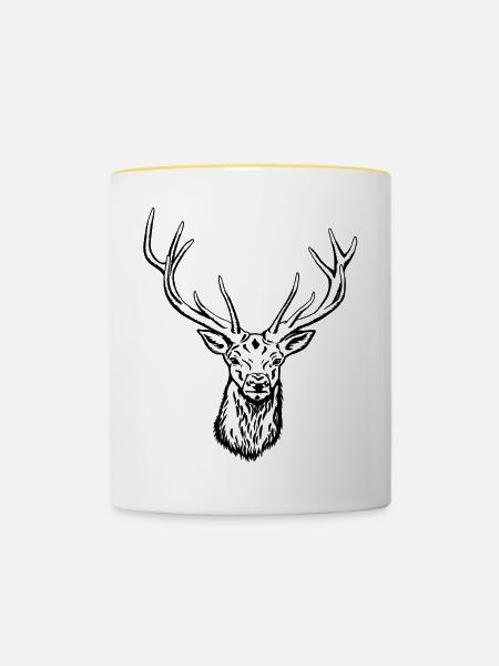 Rothirsch Portrait - Tasse zweifarbig - Weiß/Gelb