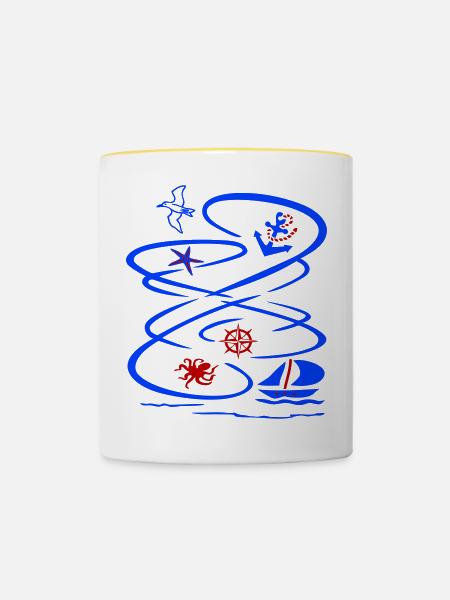 ahoi, maritim - Tasse zweifarbig - Weiß/Gelb