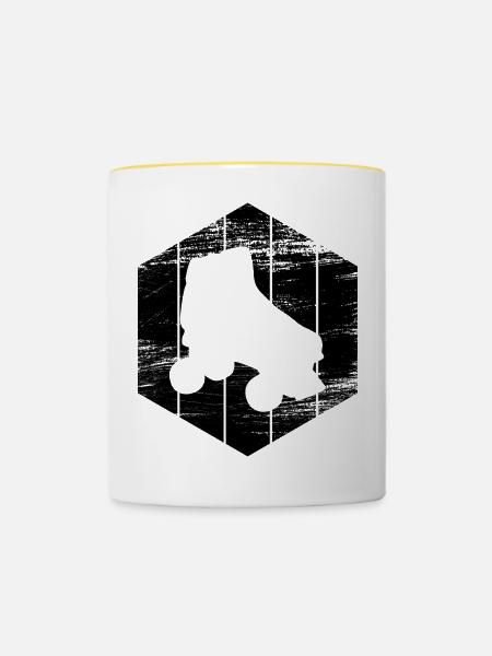 Roller Skates Zeichnung - Tasse zweifarbig - Weiß/Gelb